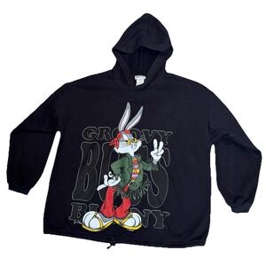 Bugs Bunny Looney Tunes Hoodie  Black OSFA Jerry Leigh Groovy Bugs USA Vtg 93'